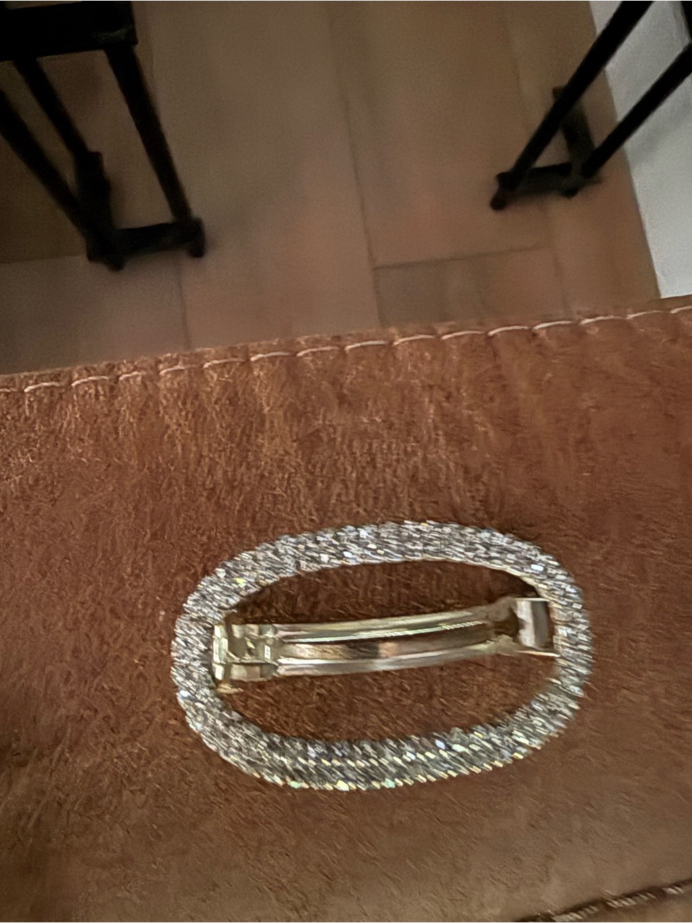 Oval Crystal Rhinestone Hair Barrette - Silver Tone